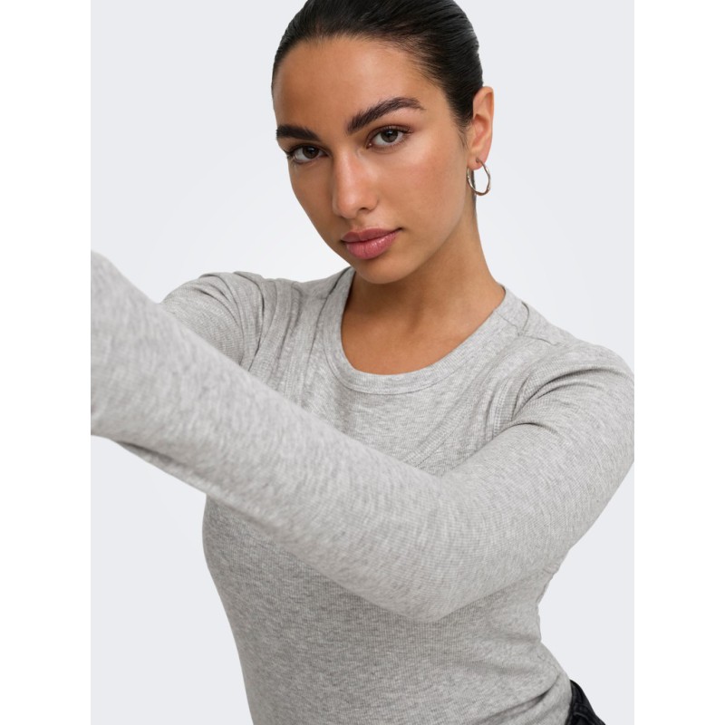 ONLY Jilli langærmet bluse - Light Grey Melange