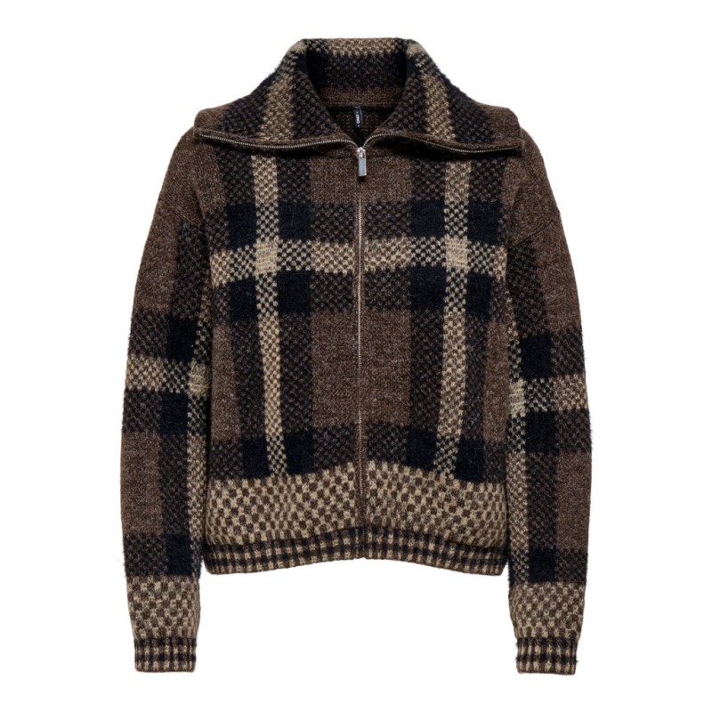 ONLY Maroon langærmet zip strikcardigan - Black