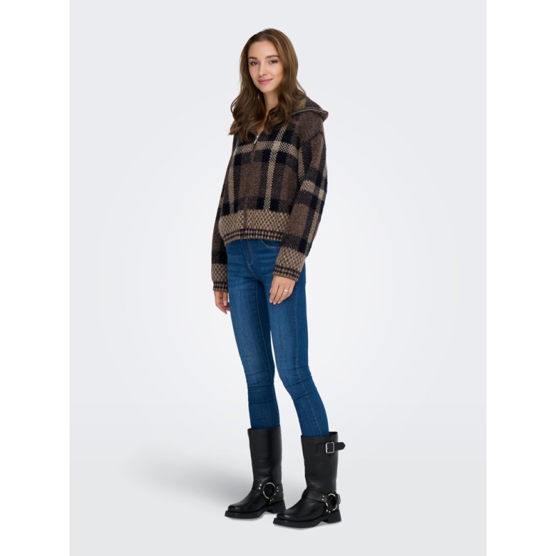 ONLY Maroon langærmet zip strikcardigan - Black