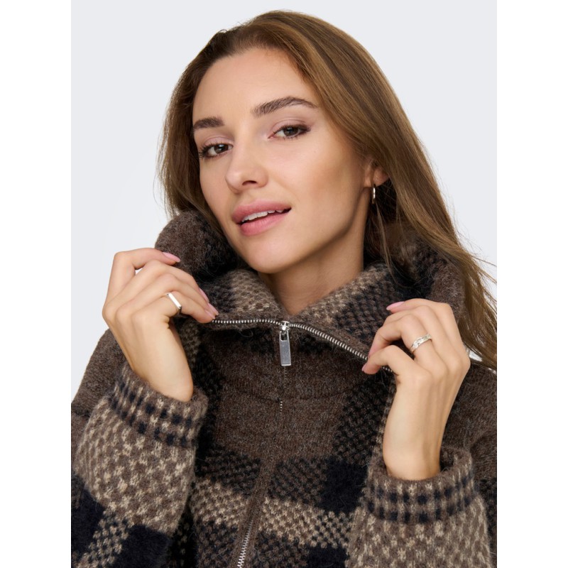 ONLY Maroon langærmet zip strikcardigan - Black
