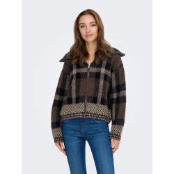 ONLY Maroon langærmet zip strikcardigan - Black