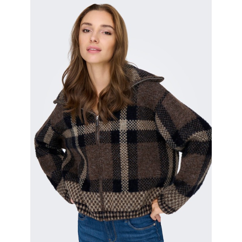 ONLY Maroon langærmet zip strikcardigan - Black