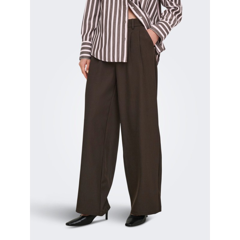 ONLY Miles pleat wide leg bukser - Coffee Bean