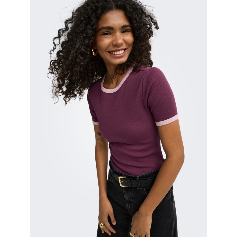 ONLY Val contrast T-shirt - Fig