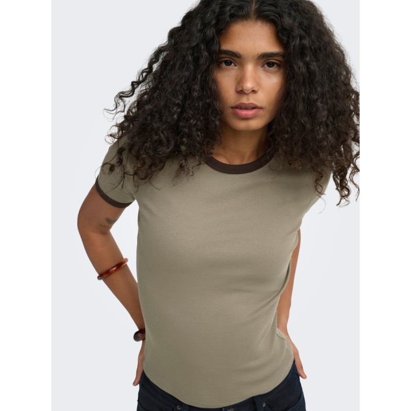 ONLY Val contrast T-shirt - Walnut