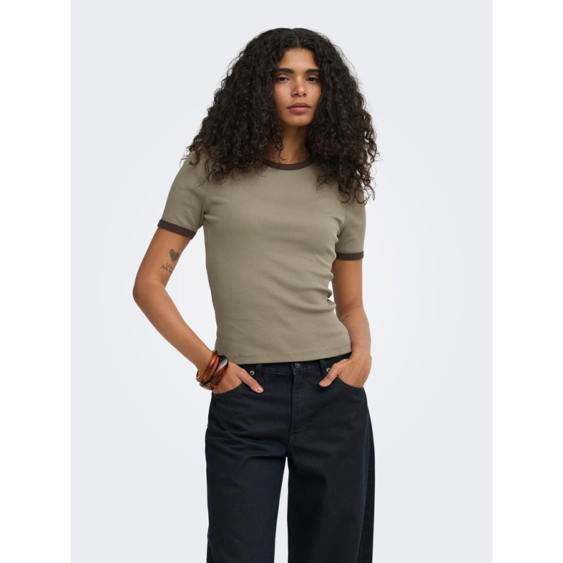 ONLY Val contrast T-shirt - Walnut