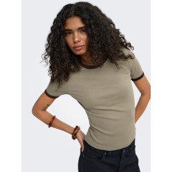 ONLY Val contrast T-shirt - Walnut