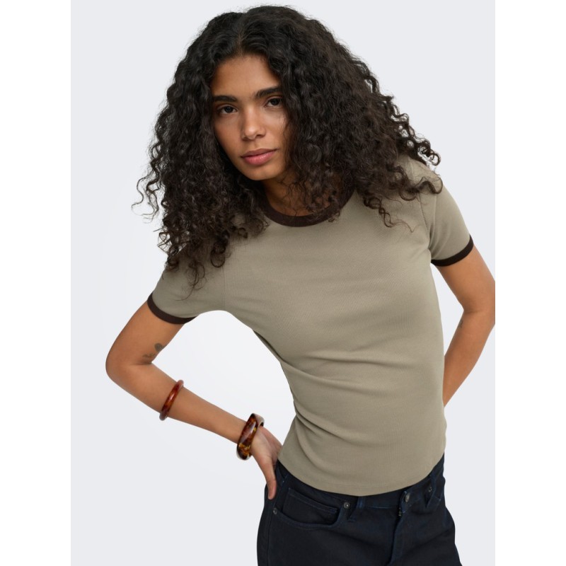 ONLY Val contrast T-shirt - Walnut
