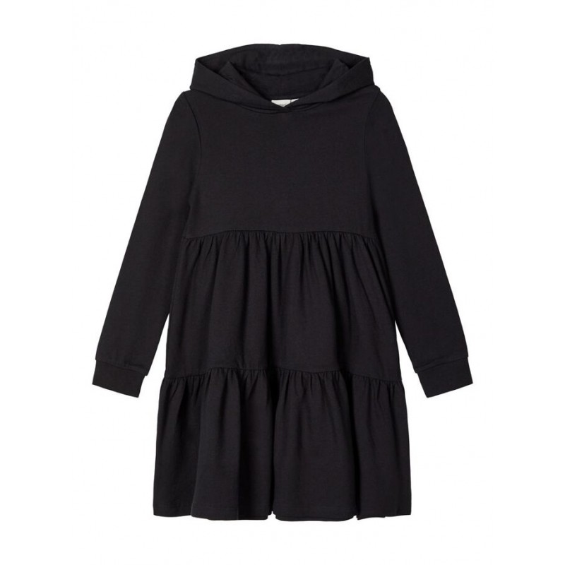 NAME IT KIDS Ofilia langærmet sweat hoodie kjole - Sort