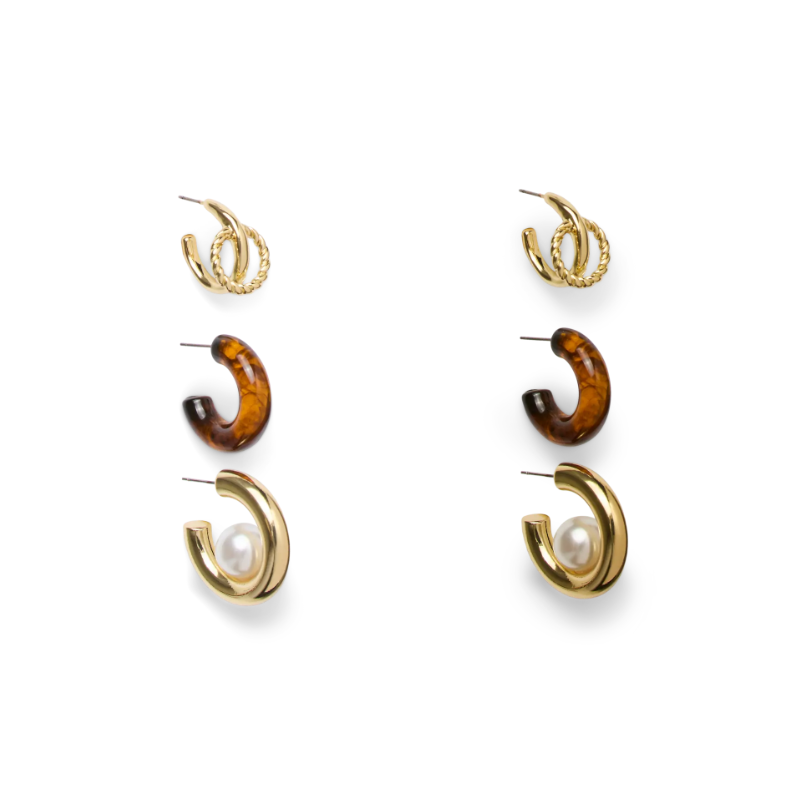 PIECES Altana øreringe 3 pak - Gold colour