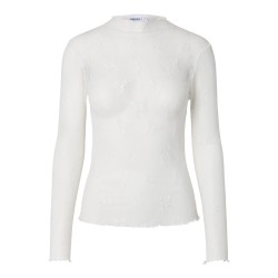 PIECES Vio langærmet mesh bluse - Cloud Dancer