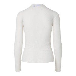 PIECES Vio langærmet mesh bluse - Cloud Dancer