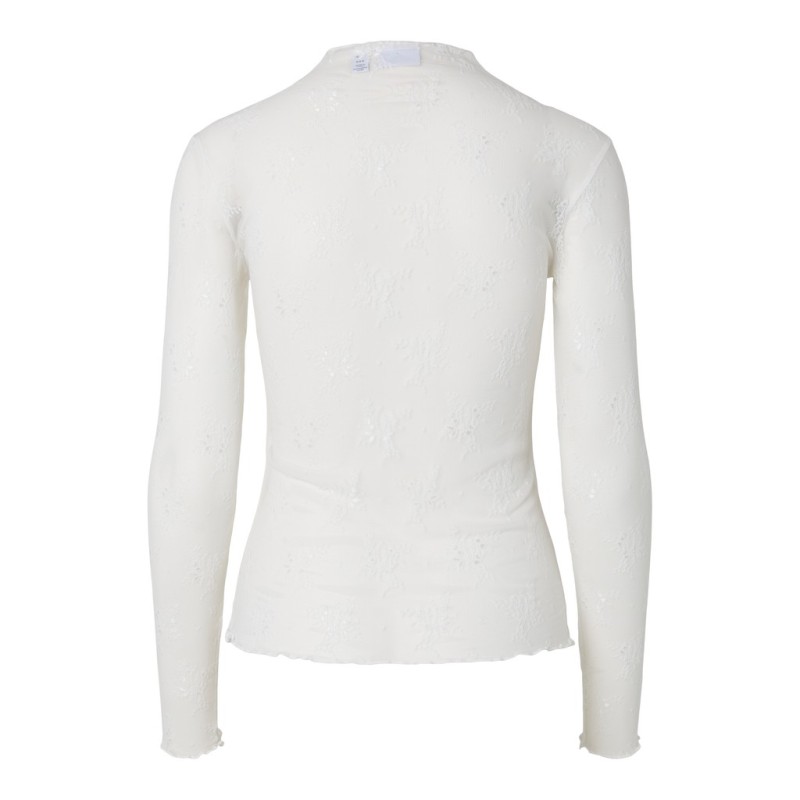 PIECES Vio langærmet mesh bluse - Cloud Dancer