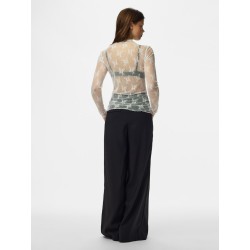 PIECES Vio langærmet mesh bluse - Cloud Dancer