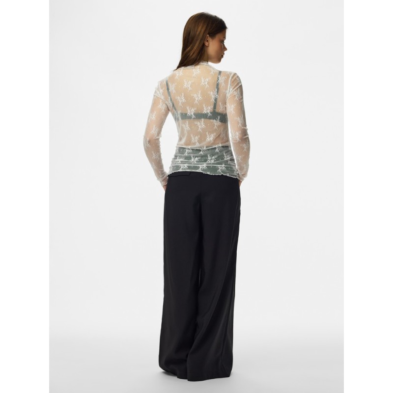 PIECES Vio langærmet mesh bluse - Cloud Dancer