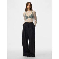 PIECES Vio langærmet mesh bluse - Cloud Dancer
