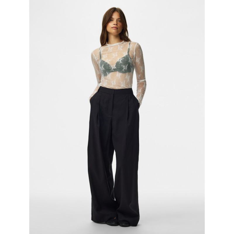 PIECES Vio langærmet mesh bluse - Cloud Dancer
