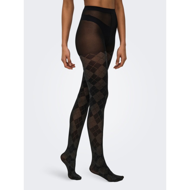 JDY Aura strømpebukser - Black / ARGYLE GLITTER