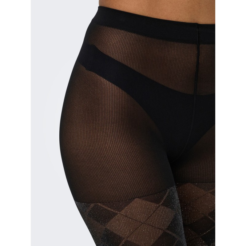 JDY Aura strømpebukser - Black / ARGYLE GLITTER