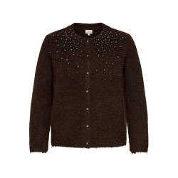 ONLY CARMAKOMA Miggie langærmet perle strikcardigan - Coffee Bean