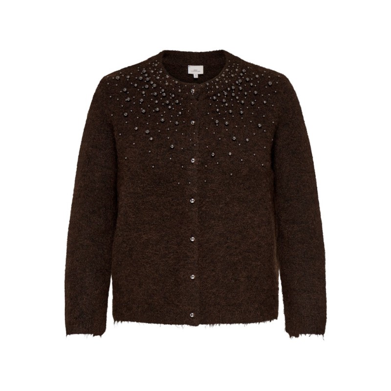 ONLY CARMAKOMA Miggie langærmet perle strikcardigan - Coffee Bean