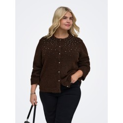 ONLY CARMAKOMA Miggie langærmet perle strikcardigan - Coffee Bean