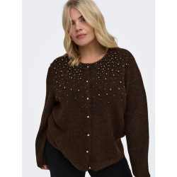 ONLY CARMAKOMA Miggie langærmet perle strikcardigan - Coffee Bean