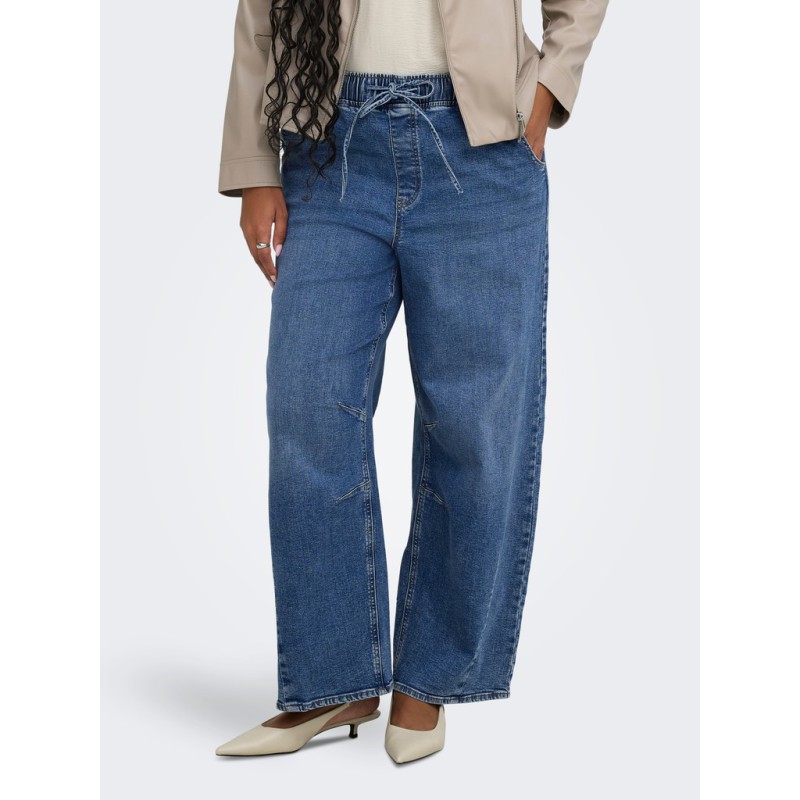ONLY CARMAKOMA Ziva pull-up barrel denim jeans - Medium Blue Denim