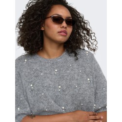 ONLY CARMAKOMA Dolly peal strikbluse - Medium Grey Melange