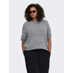 ONLY CARMAKOMA Dolly peal strikbluse - Medium Grey Melange