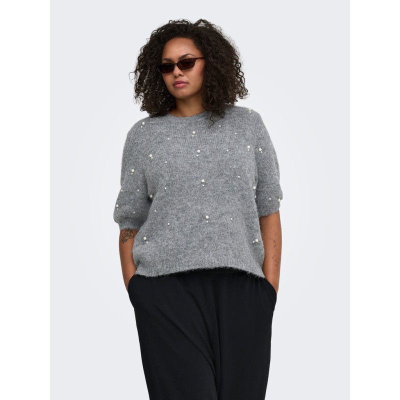 ONLY CARMAKOMA Dolly peal strikbluse - Medium Grey Melange
