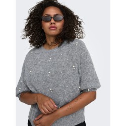 ONLY CARMAKOMA Dolly peal strikbluse - Medium Grey Melange