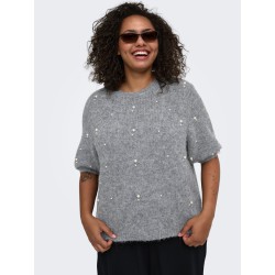 ONLY CARMAKOMA Dolly peal strikbluse - Medium Grey Melange