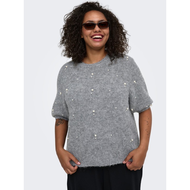ONLY CARMAKOMA Dolly peal strikbluse - Medium Grey Melange