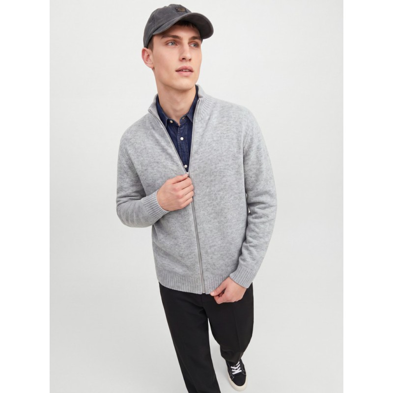 JACK & JONES Soho ollie high neck zip strikcardigan - Light Grey Melange