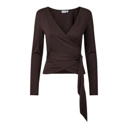 PIECES Ester langærmet wrap bluse - Chocolate Plum