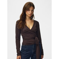 PIECES Ester langærmet wrap bluse - Chocolate Plum