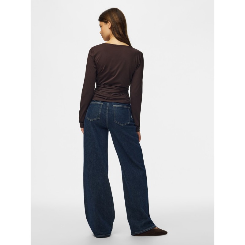 PIECES Ester langærmet wrap bluse - Chocolate Plum