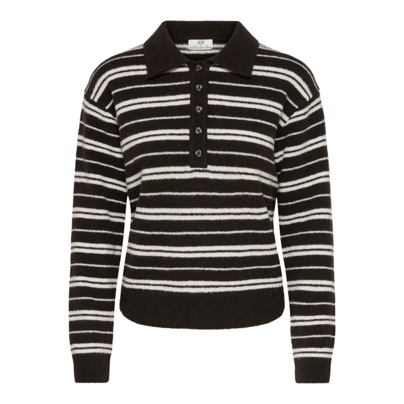JDY Chloe langærmet strikpolo - Chocolate Brown