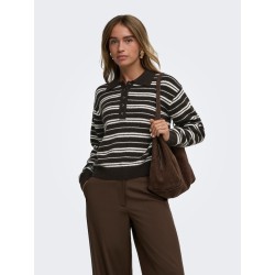 JDY Chloe langærmet strikpolo - Chocolate Brown