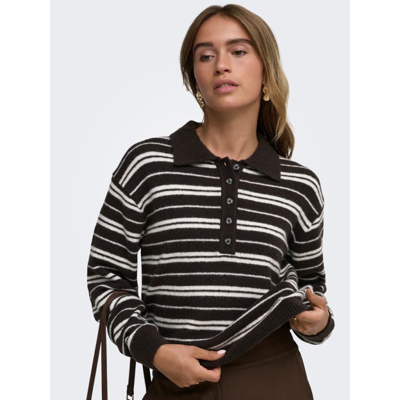 JDY Chloe langærmet strikpolo - Chocolate Brown