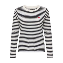 JDY Pisa langærmet print bluse - Cloud Dancer / New Stripe Black