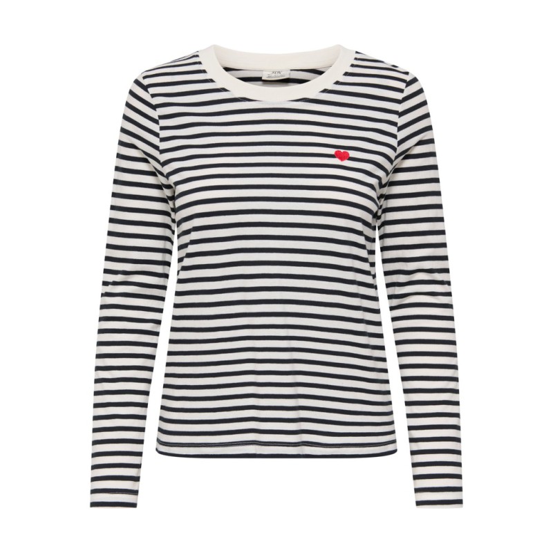 JDY Pisa langærmet print bluse - Cloud Dancer / New Stripe Black