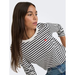 JDY Pisa langærmet print bluse - Cloud Dancer / New Stripe Black