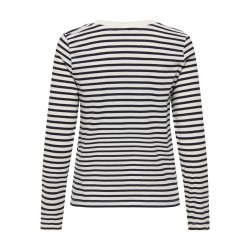 JDY Pisa langærmet print bluse - Cloud Dancer / New Stripe Black
