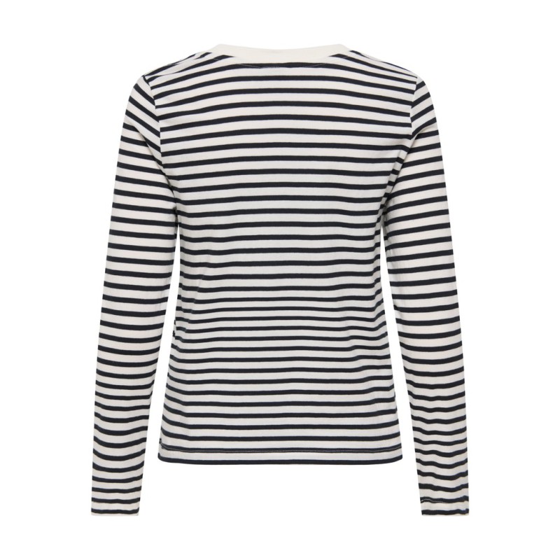 JDY Pisa langærmet print bluse - Cloud Dancer / New Stripe Black