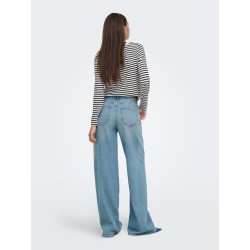 JDY Pisa langærmet print bluse - Cloud Dancer / New Stripe Black