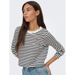 JDY Pisa langærmet print bluse - Cloud Dancer / New Stripe Black