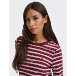 JDY Pisa langærmet print bluse - Windsor Wine / Chelsea Stripe