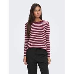 JDY Pisa langærmet print bluse - Windsor Wine / Chelsea Stripe